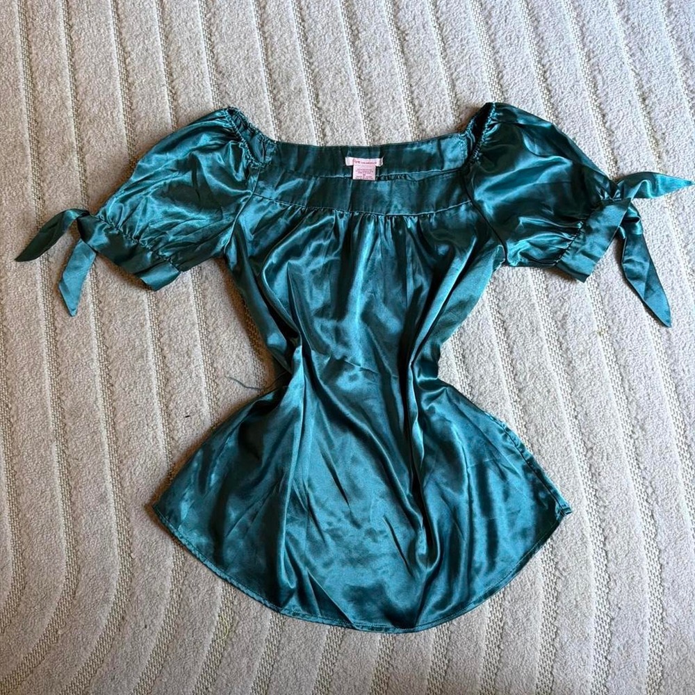 VTG Fire LA Teal satin off the shoulder blouse  size M Boho Punk Streetwear